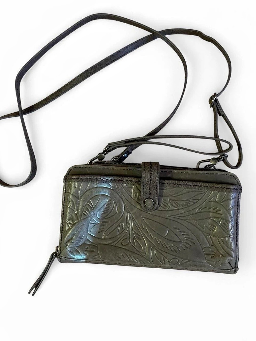 the sak Embossed Floral Crossbody in Olive Green